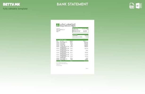 модерен стил Algeria Banque Nationale d'Algérie (BNA) банкарски извод шаблон екс